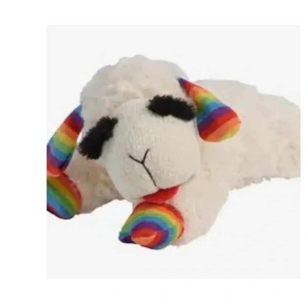 Dog Toy Plush White Lamb Pillow with Rainbow Ears NWT